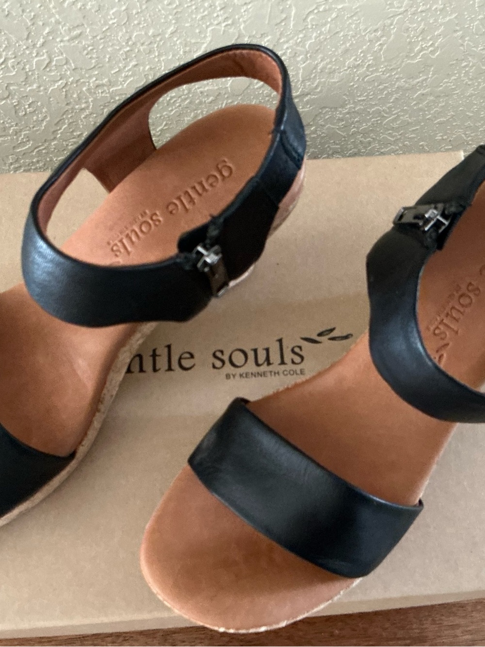 gentle souls Black Leather Open-Toe Ankle-Strap Sandals